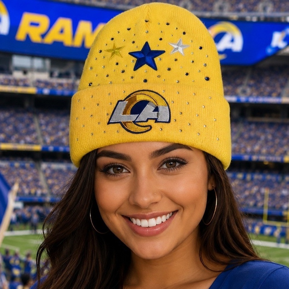 Los‎ Angeles Rams Beanie Yellow design with Logo, Star & Rhinestones